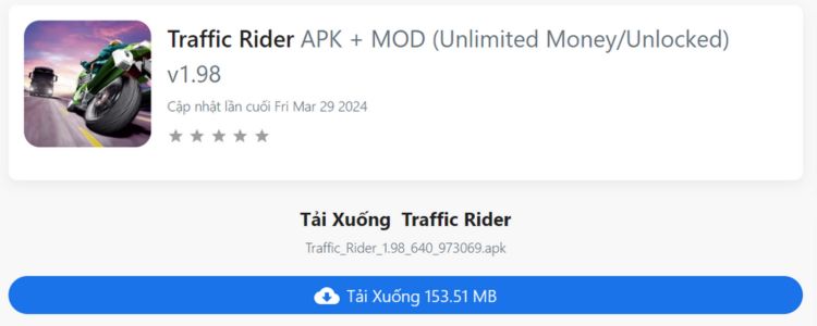 Các bước download Traffic Rider full MOD APK