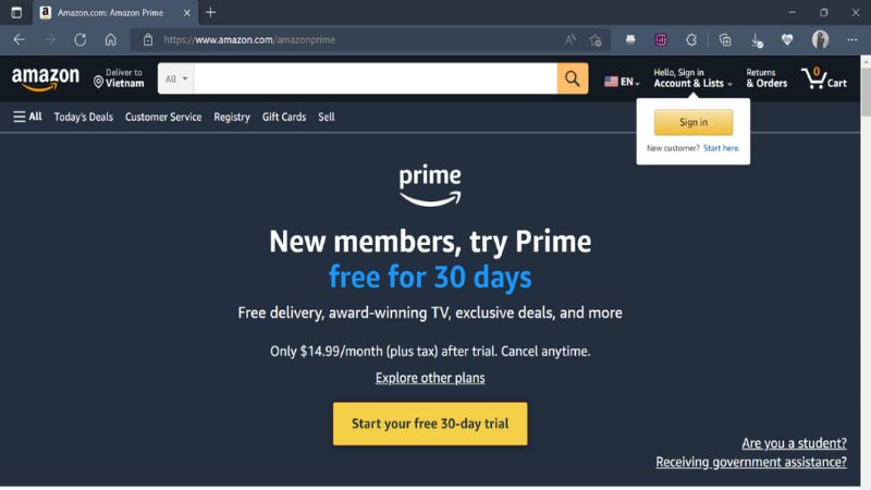 Cách hủy gói đăng ký Amazon Prime