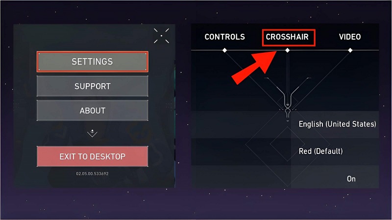 Chọn Crosshair để chỉnh tâm Valorant pro player