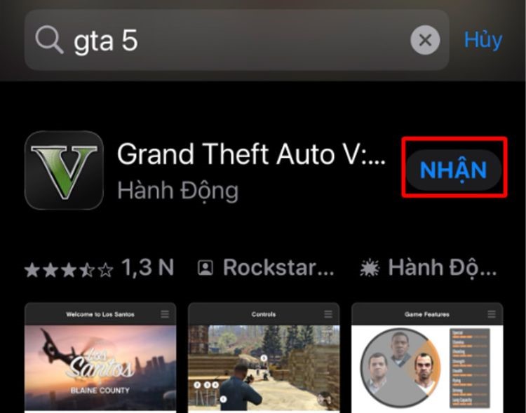 Click vào nút Nhận để tải GTA 5 trên IOS