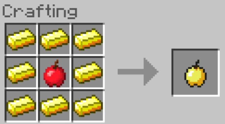 Thao tác thực hiện cách chế tạo táo vàng trong Minecraft