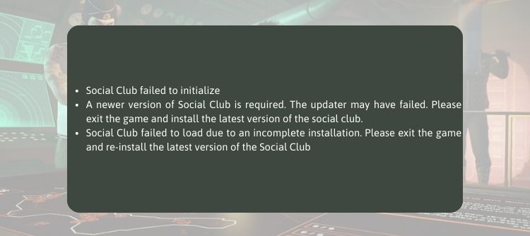Thông báo xuất hiện khi GTA 5 gặp lỗi social club